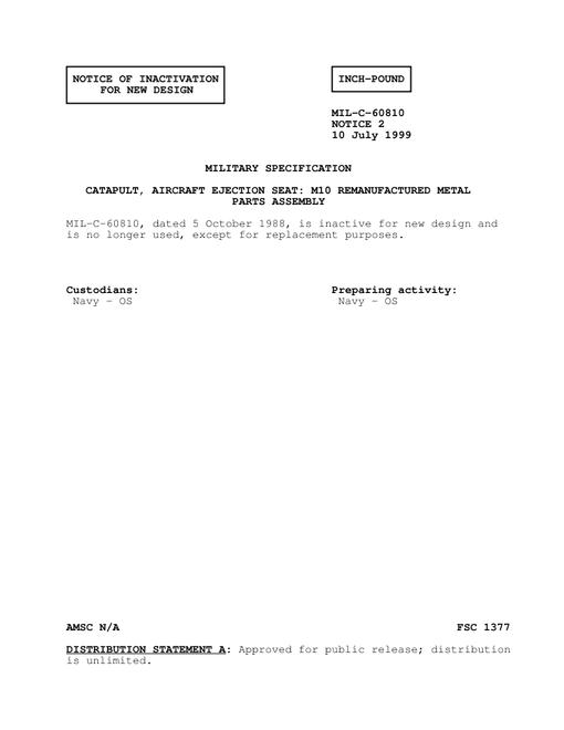 MIL MIL-C-60810 Notice 2 - Inactivation