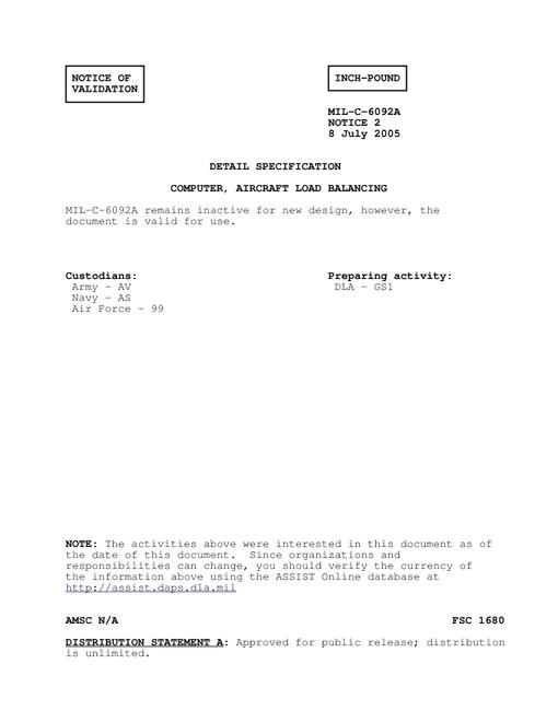 MIL MIL-C-6092A Notice 2 - Validation
