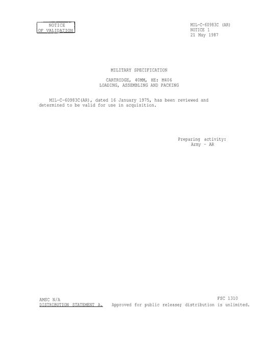 MIL MIL-C-60983C Notice 1 - Validation