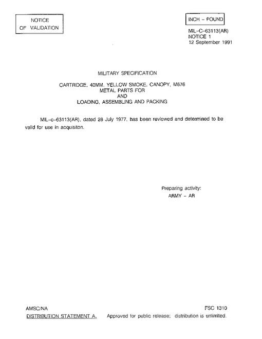 MIL MIL-C-63113 Notice 1 - Validation