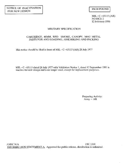 MIL MIL-C-63115 Notice 2 - Inactivation
