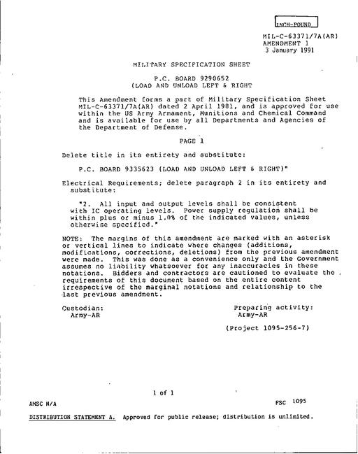 MIL MIL-C-63371/7A Amendment 1