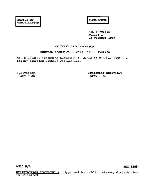 MIL MIL-C-70586B Notice 1 - Cancellation