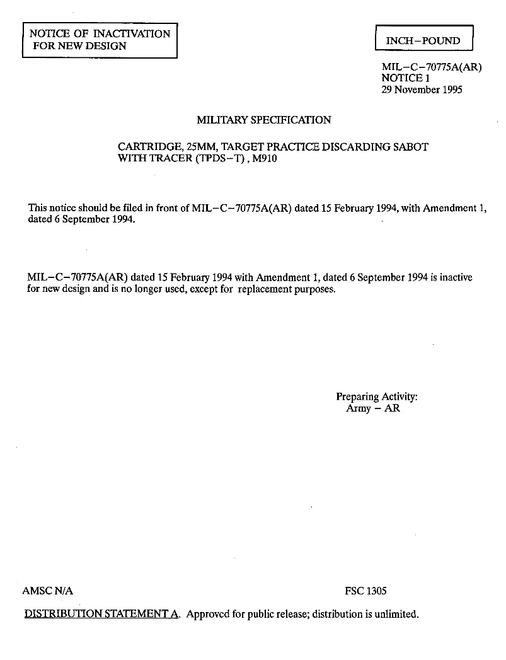 MIL MIL-C-70775A Notice 1 - Inactivation
