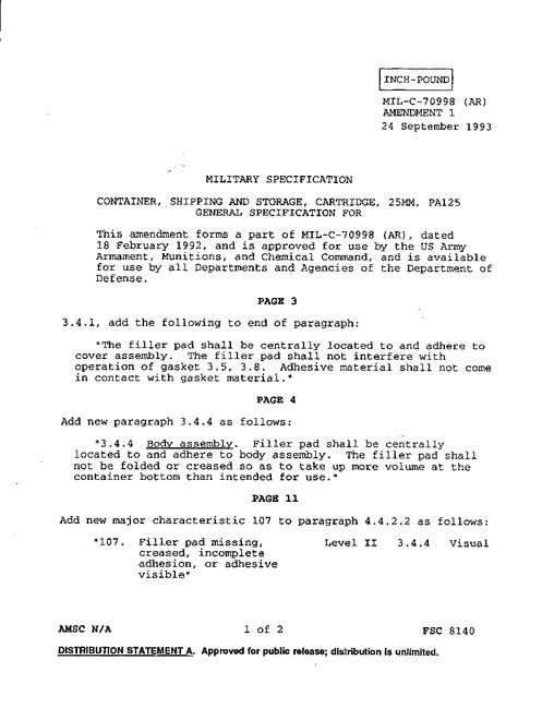 MIL MIL-C-70998 Amendment 1