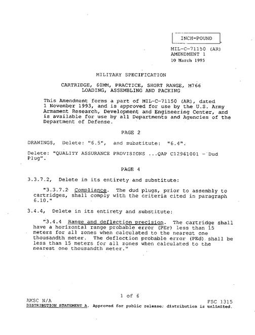 MIL MIL-C-71150 Amendment 1