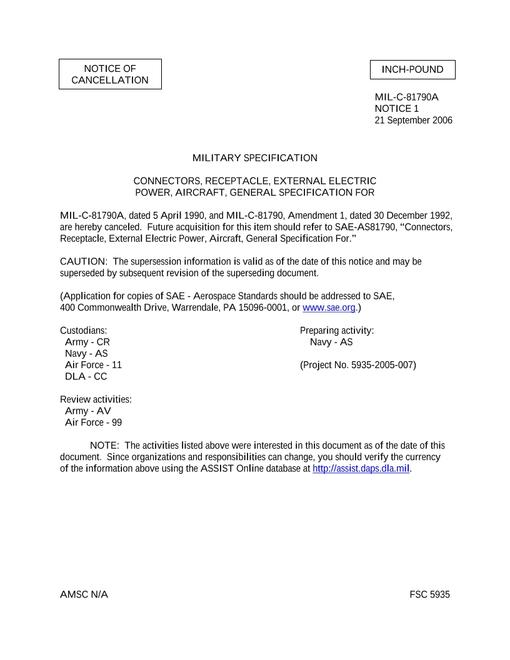 MIL MIL-C-81790A Notice 1 - Cancellation