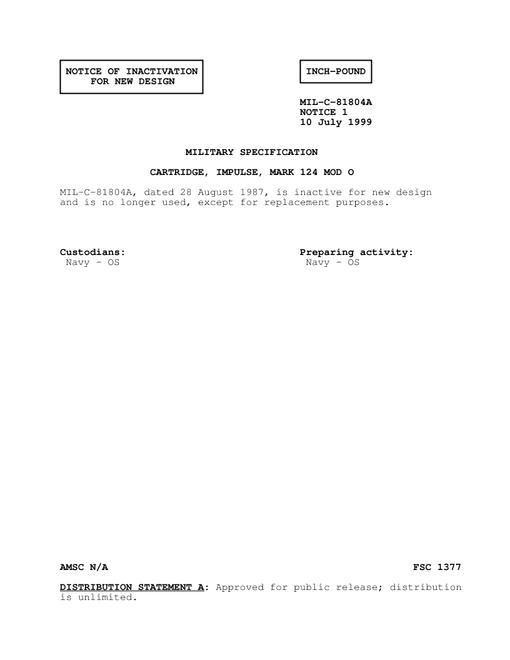 MIL MIL-C-81804A Notice 1 - Inactivation