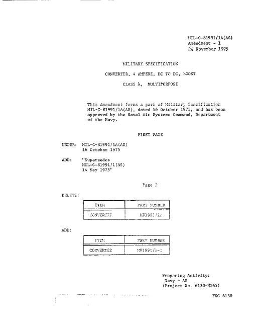 MIL MIL-C-81991/1A Amendment 1