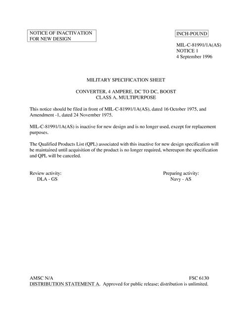 MIL MIL-C-81991/1A Notice 1 - Inactivation