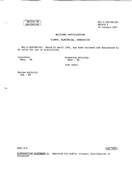 MIL MIL-C-82078A Notice 1 - Validation