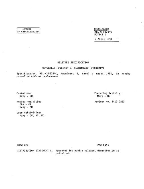 MIL MIL-C-82284C Notice 1 - Cancellation