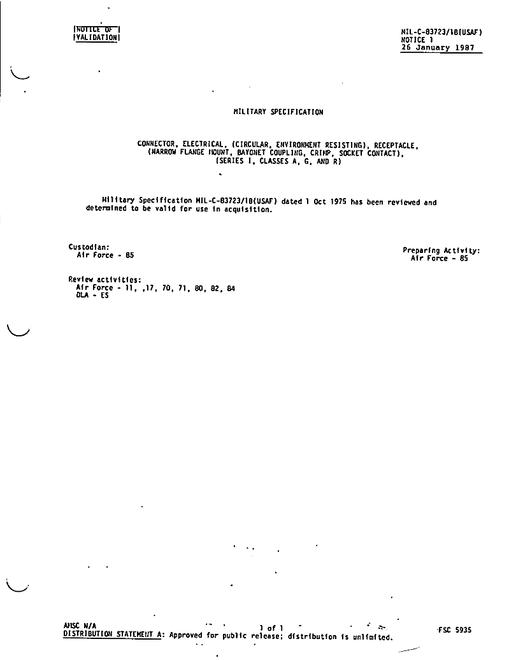 MIL MIL-C-83723/1B Notice 1 - Validation