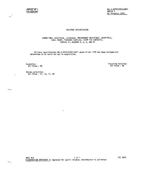 MIL MIL-C-83723/20C Notice 1 - Validation