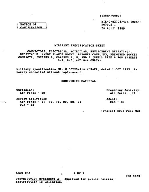 MIL MIL-C-83723/41A Notice 1 - Cancellation