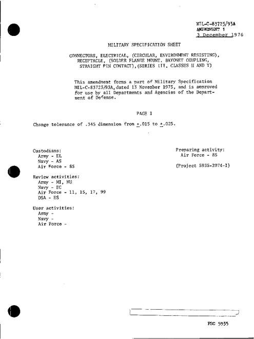MIL MIL-C-83723/93A Amendment 1
