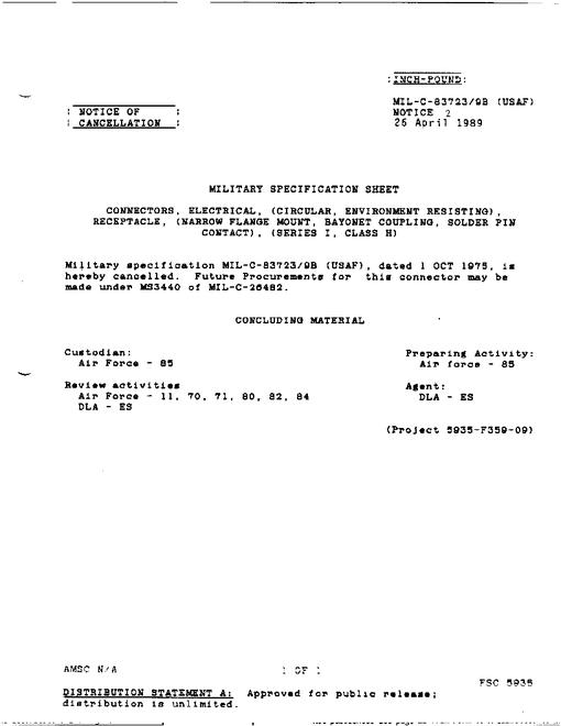 MIL MIL-C-83723/9B Notice 2 - Cancellation