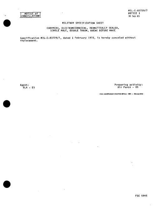 MIL MIL-C-83729/7 Notice 1 - Cancellation