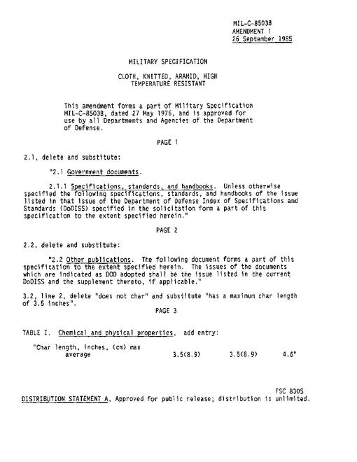 MIL MIL-C-85038 Amendment 1