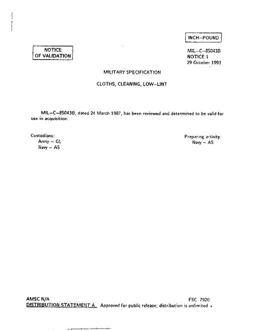 MIL MIL-C-85043B Notice 1 - Validation