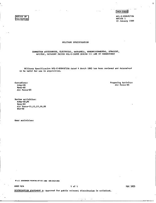 MIL MIL-C-85049/19A Notice 1 - Validation