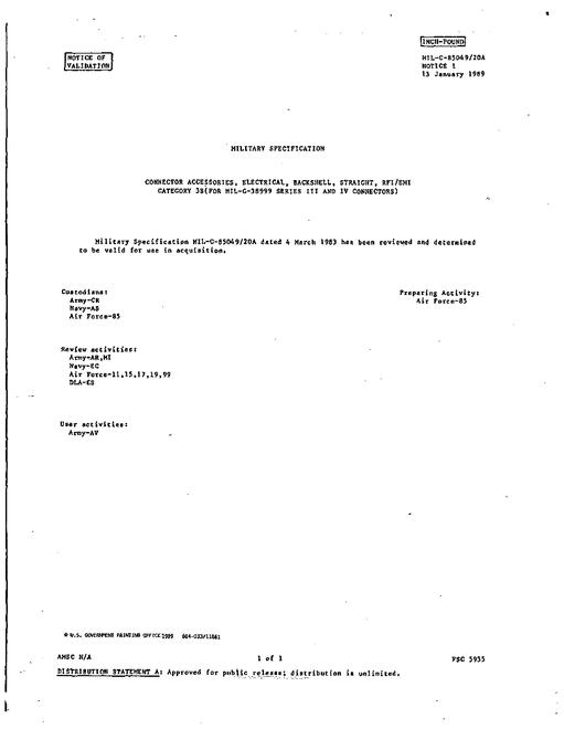 MIL MIL-C-85049/20A Notice 1 - Validation