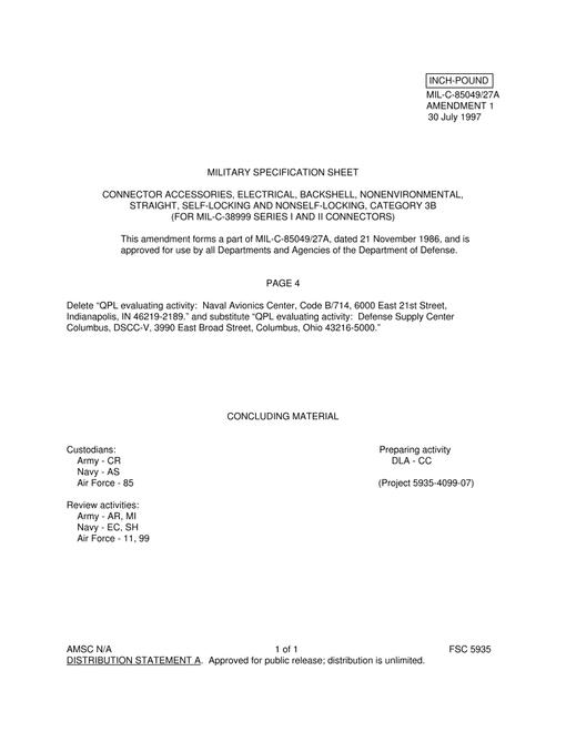 MIL MIL-C-85049/27A Amendment 1
