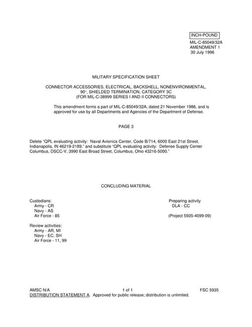 MIL MIL-C-85049/32A Amendment 1