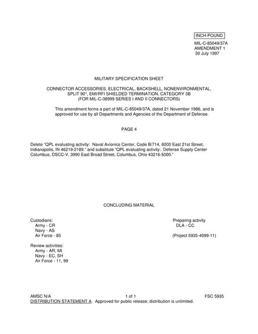 MIL MIL-C-85049/37A Amendment 1