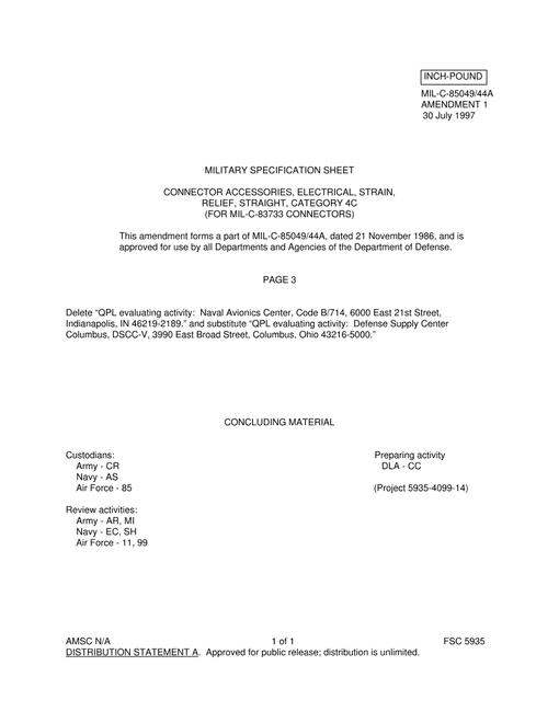 MIL MIL-C-85049/44A Amendment 1