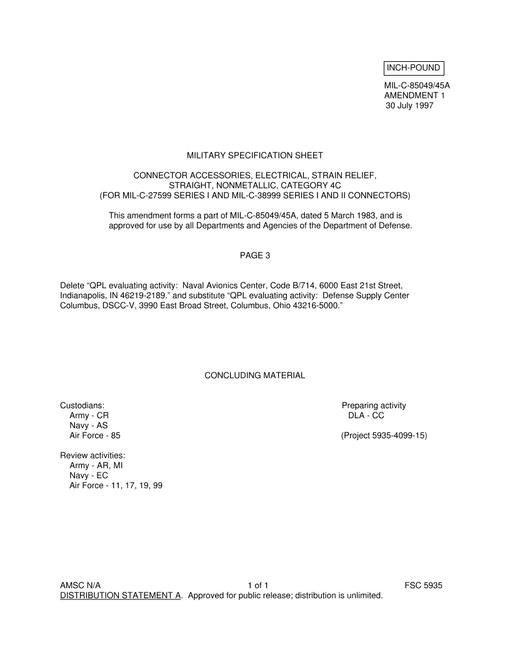MIL MIL-C-85049/45A Amendment 1