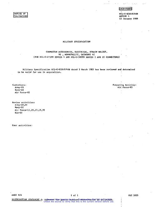 MIL MIL-C-85049/46B Notice 1 - Validation