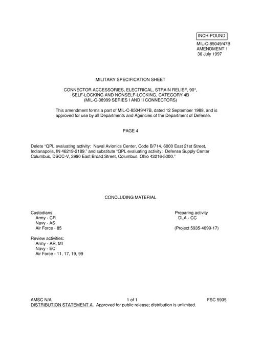 MIL MIL-C-85049/47B Amendment 1