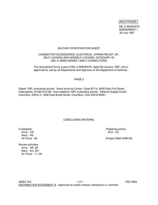 MIL MIL-C-85049/57A Amendment 1