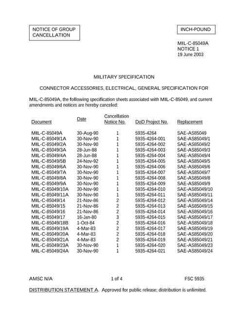 MIL MIL-C-85049/57A Notice 2 - Cancellation