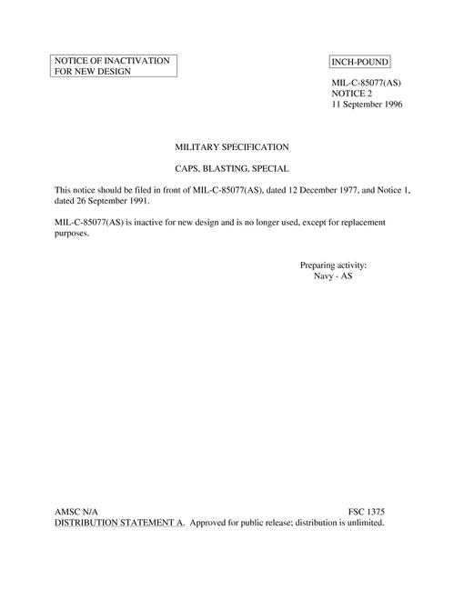 MIL MIL-C-85077 Notice 2 - Inactivation