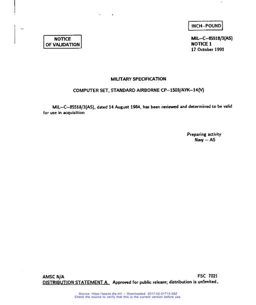MIL MIL-C-85518/3 Notice 1 - Validation 1