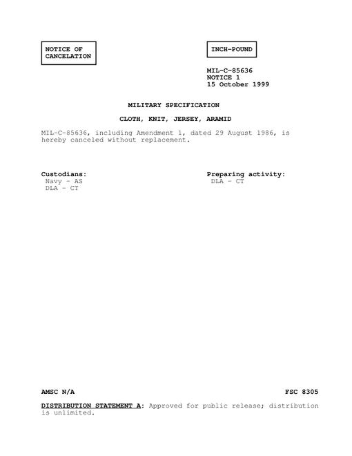 MIL MIL-C-85636 Notice 1 - Cancellation