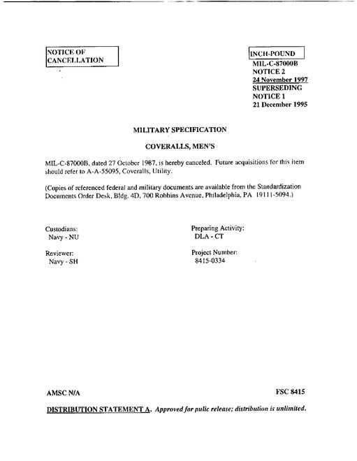 MIL MIL-C-87000B Notice 2 - Cancellation