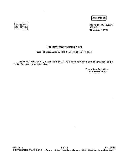 MIL MIL-C-87104/1 Notice 1 - Validation