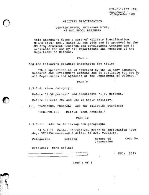 MIL MIL-D-14707 Amendment 1