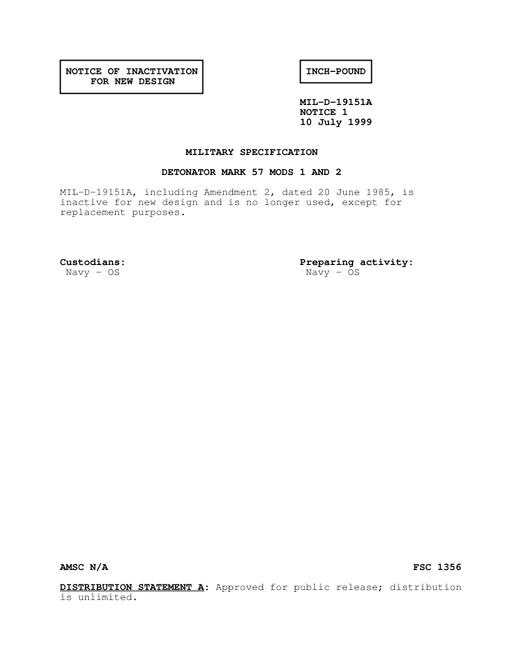 MIL MIL-D-19151A Notice 1 - Inactivation