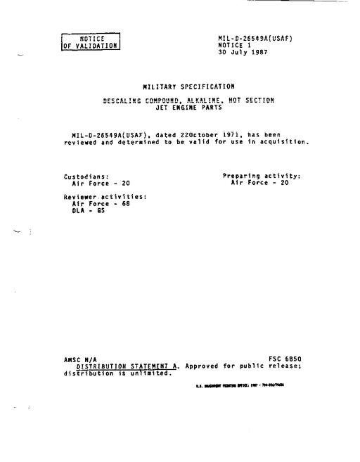 MIL MIL-D-26549A Notice 1 - Validation