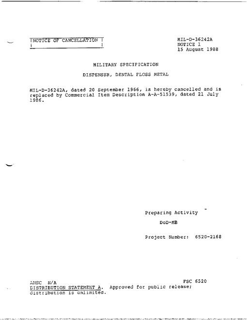MIL MIL-D-36242A Notice 1 - Cancellation
