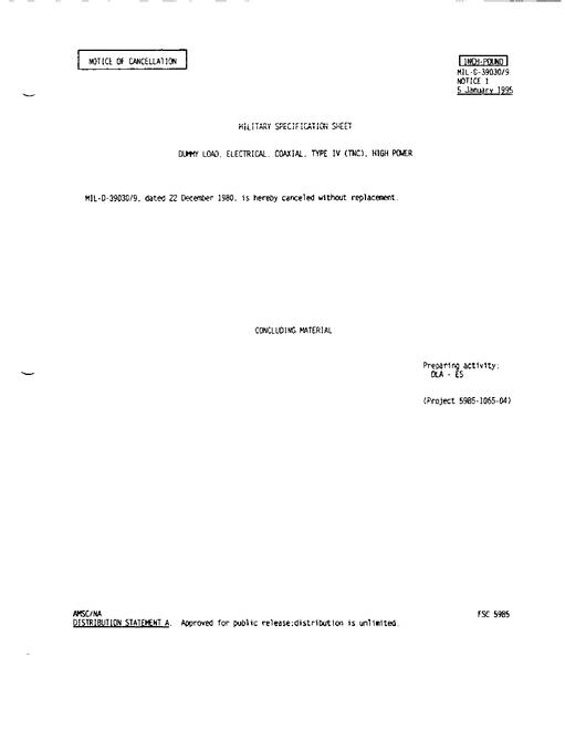 MIL MIL-D-39030/9 Notice 1 - Cancellation