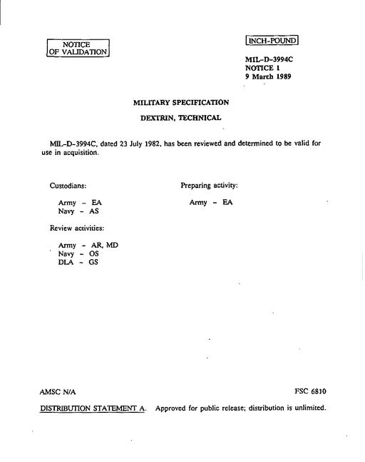 MIL MIL-D-3994C Notice 1 - Validation