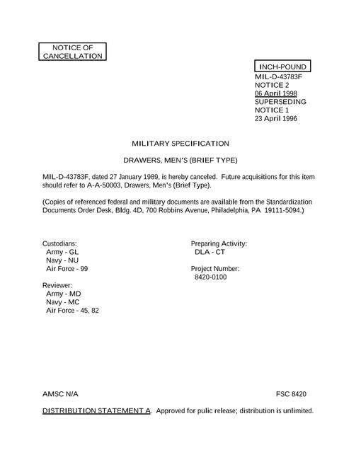 MIL MIL-D-43783F Notice 2 - Cancellation