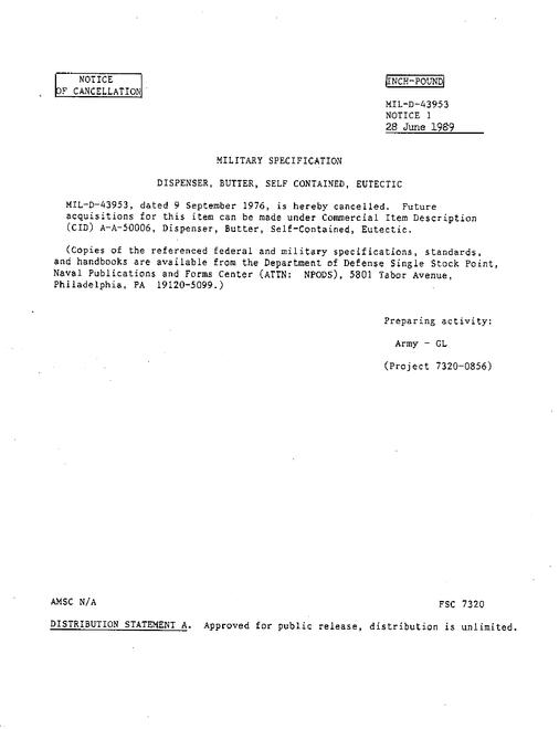 MIL MIL-D-43953 Notice 1 - Cancellation