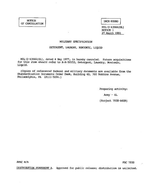 MIL MIL-D-43966 Notice 1 - Cancellation