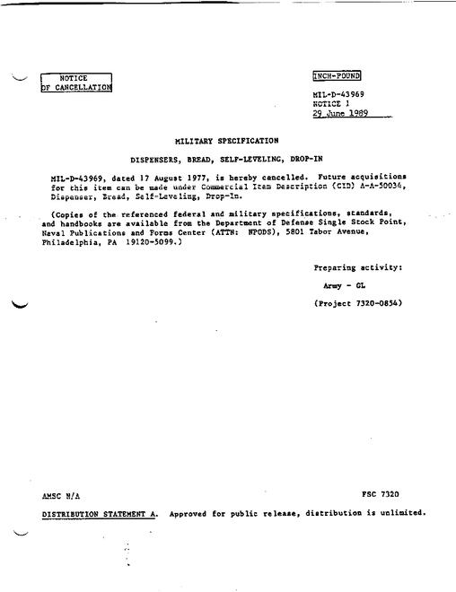 MIL MIL-D-43969 Notice 1 - Cancellation
